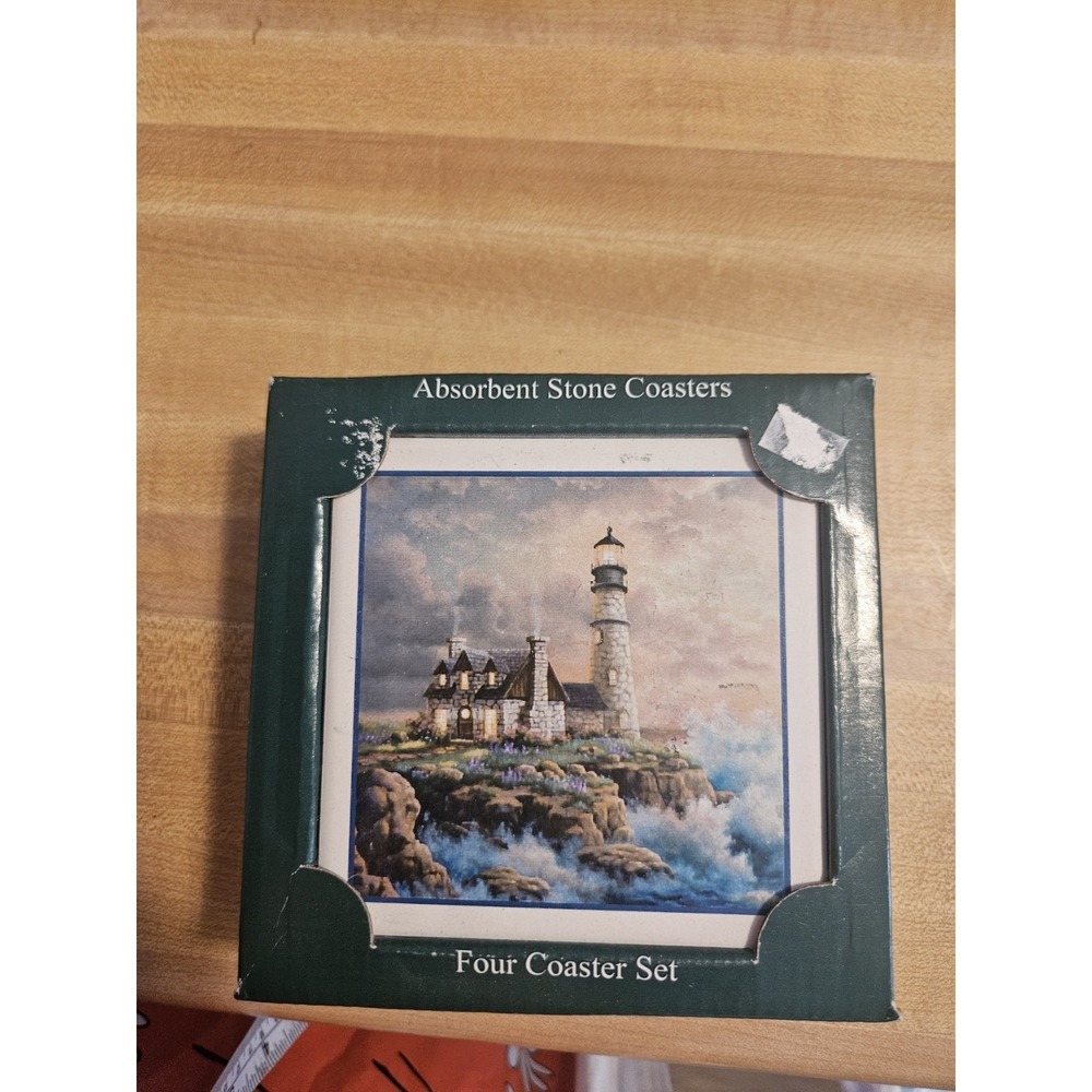 Stone Art Lighthouse Absorbent Stones 4 Coaster‎ Set NIB